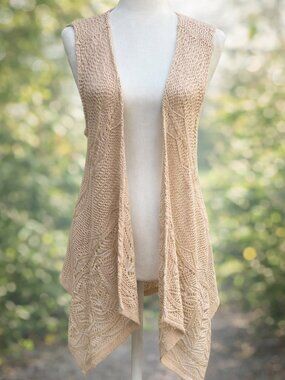 Boho Crochet Knit Vest Minimalist Neutral Layering Piece Drape Cardigan